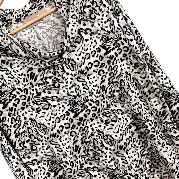 Chicos Women's L 12 Animal Print Cowl Neck Tunic Top Slinky Stretch Career Artsy - Picture 1 of 11